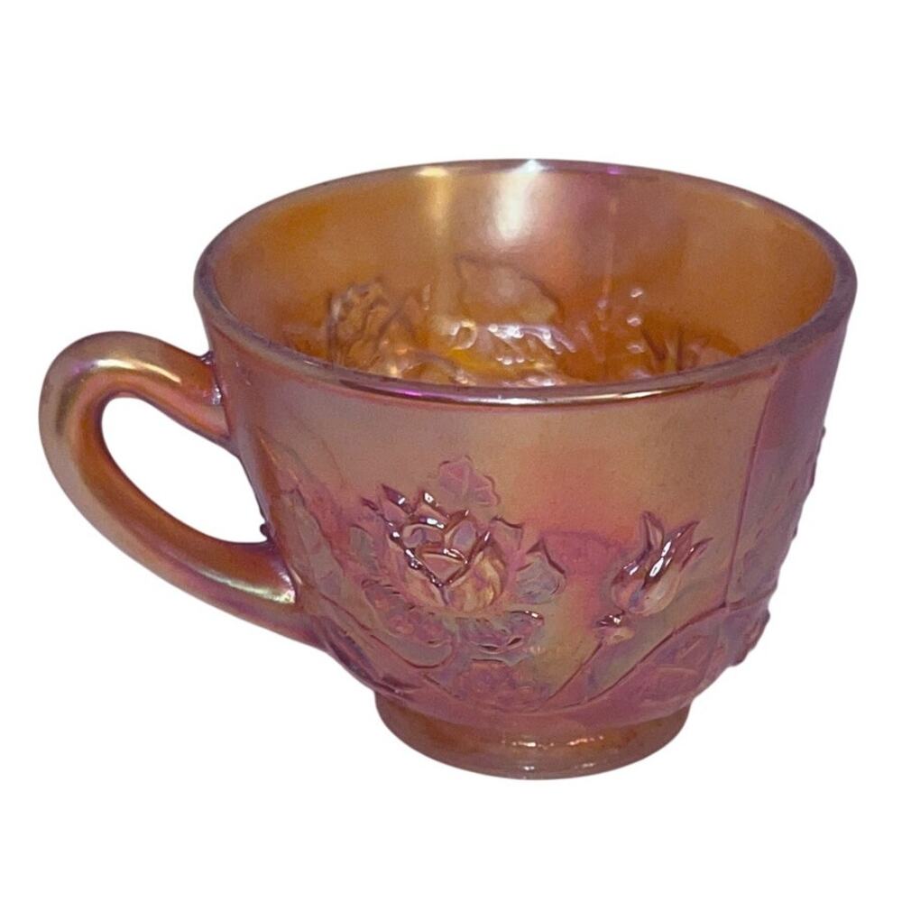 Fenton Wreath Of Roses Marigold Carnival Glass Punch Cup Antique 1910s–1920s - Picture 2 of 7